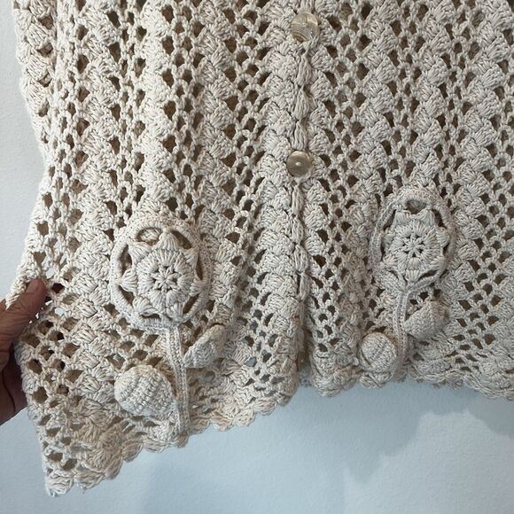 Granny Knit Crochet Floral Open Cardigan Sweater Womens Size Med/ Large - Picture 3 of 7